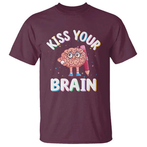 Teacher T Shirt Kiss Your Brain Back To School TS09 Maroon Print Your Wear