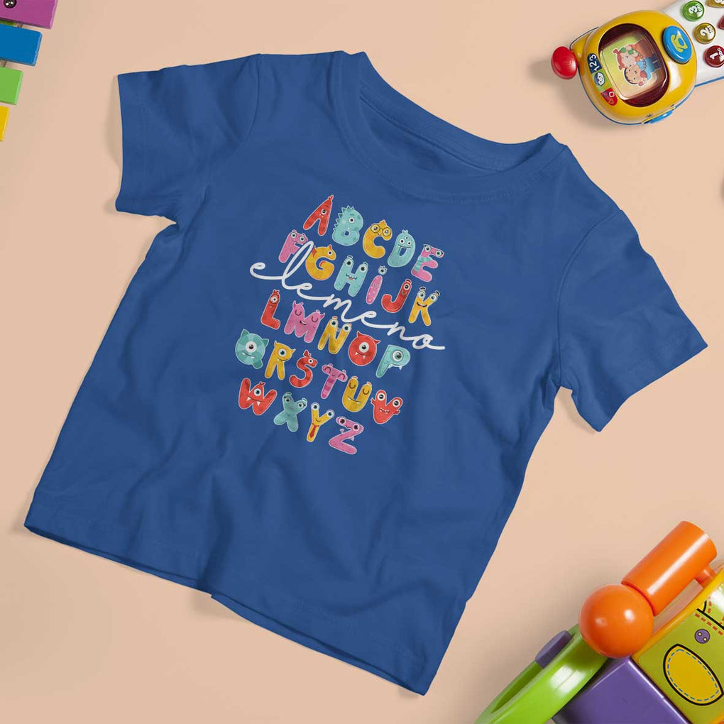 Teacher Alphabet Elemeno Cute Little Monster T Shirt For Kid TS09 Royal Blue Print Your Wear