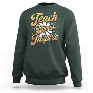 Teacher Sweatshirt Teach Love Inspire Back To School TS09 Dark Forest Green Print Your Wear