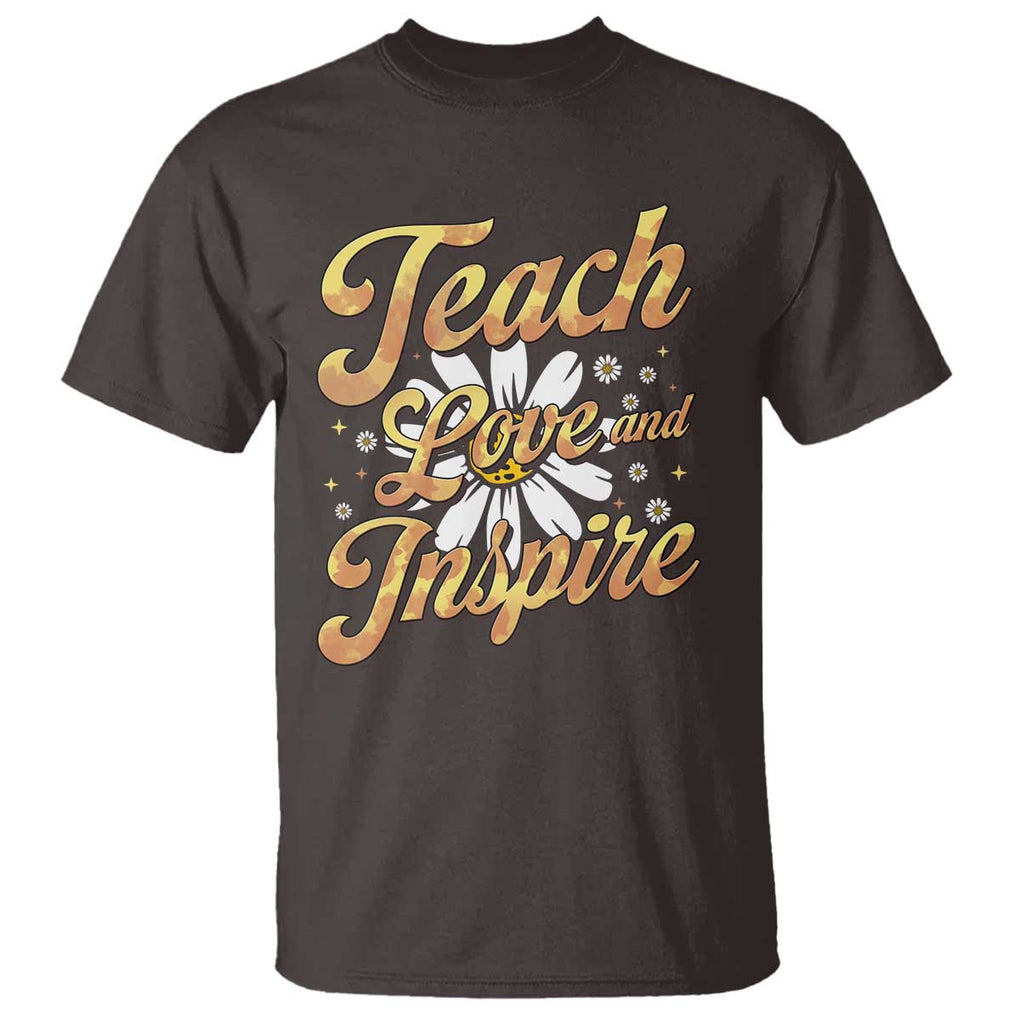 Teacher T Shirt Teach Love Inspire Back To School TS09 Dark Chocolate Print Your Wear