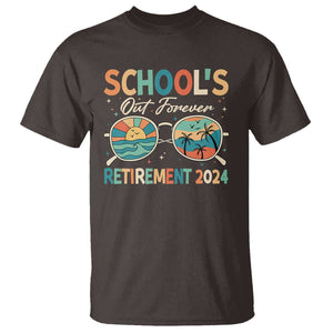 Retired Teacher T Shirt School's Out Forever Retirement 2024 TS09 Dark Chocolate Print Your Wear