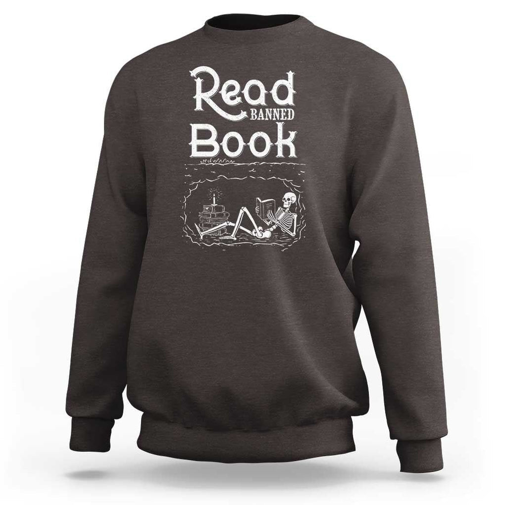 Funny Book Lover Sweatshirt Read Banned Books Skeleton TS09 Dark Chocolate Print Your Wear