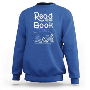 Funny Book Lover Sweatshirt Read Banned Books Skeleton TS09 Royal Blue Print Your Wear