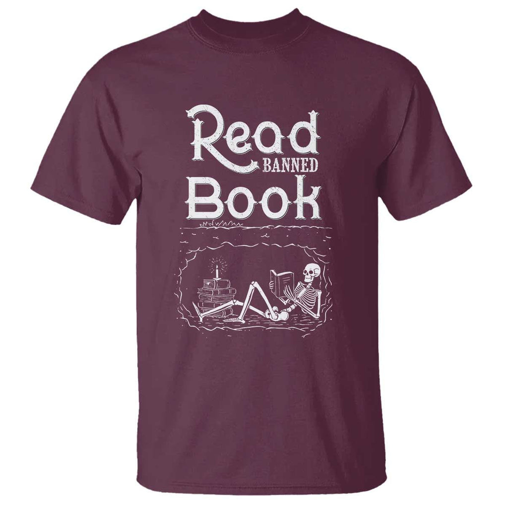 Funny Book Lover T Shirt Read Banned Books Skeleton TS09 Maroon Print Your Wear