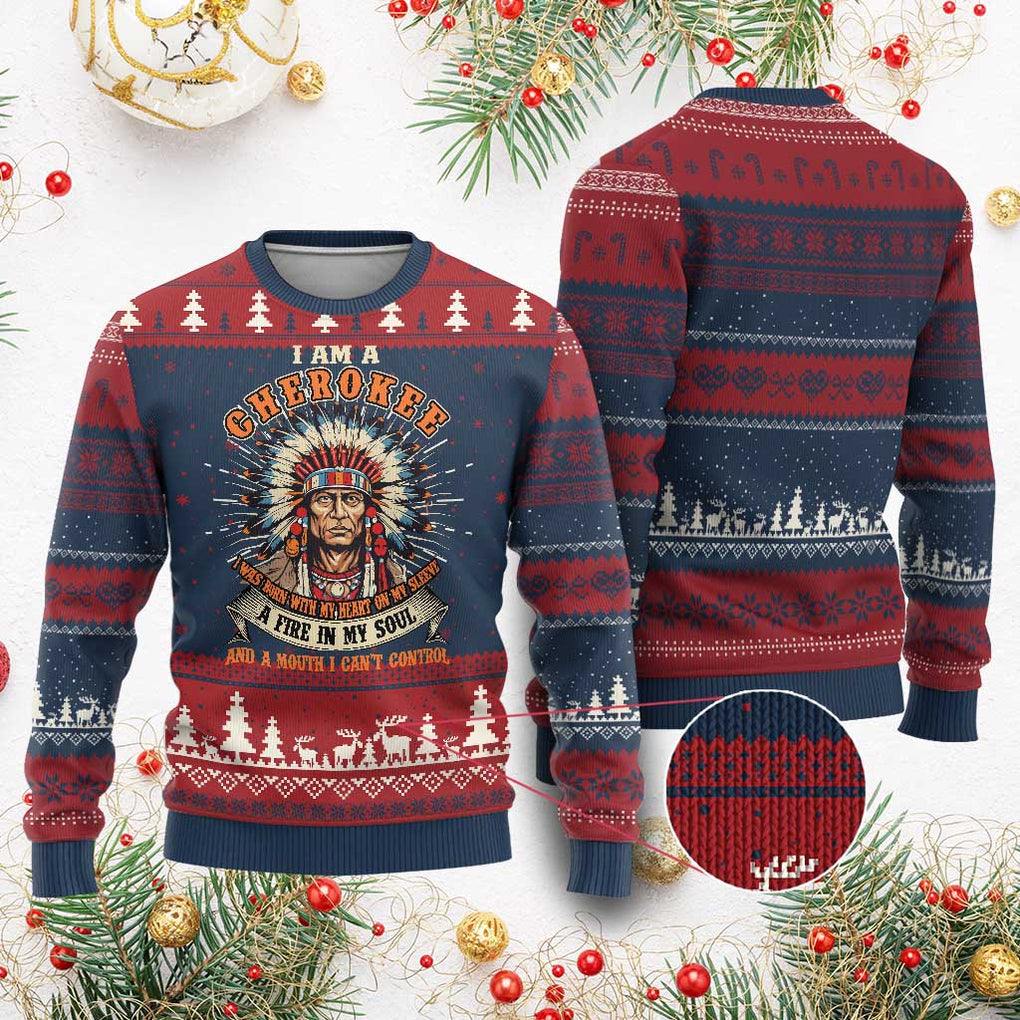 Native American Cherokee Ugly Christmas Sweater A Fire In My Soul And A Mouth I Can't Control Indigenous TS09 Burgundy Print Your Wear