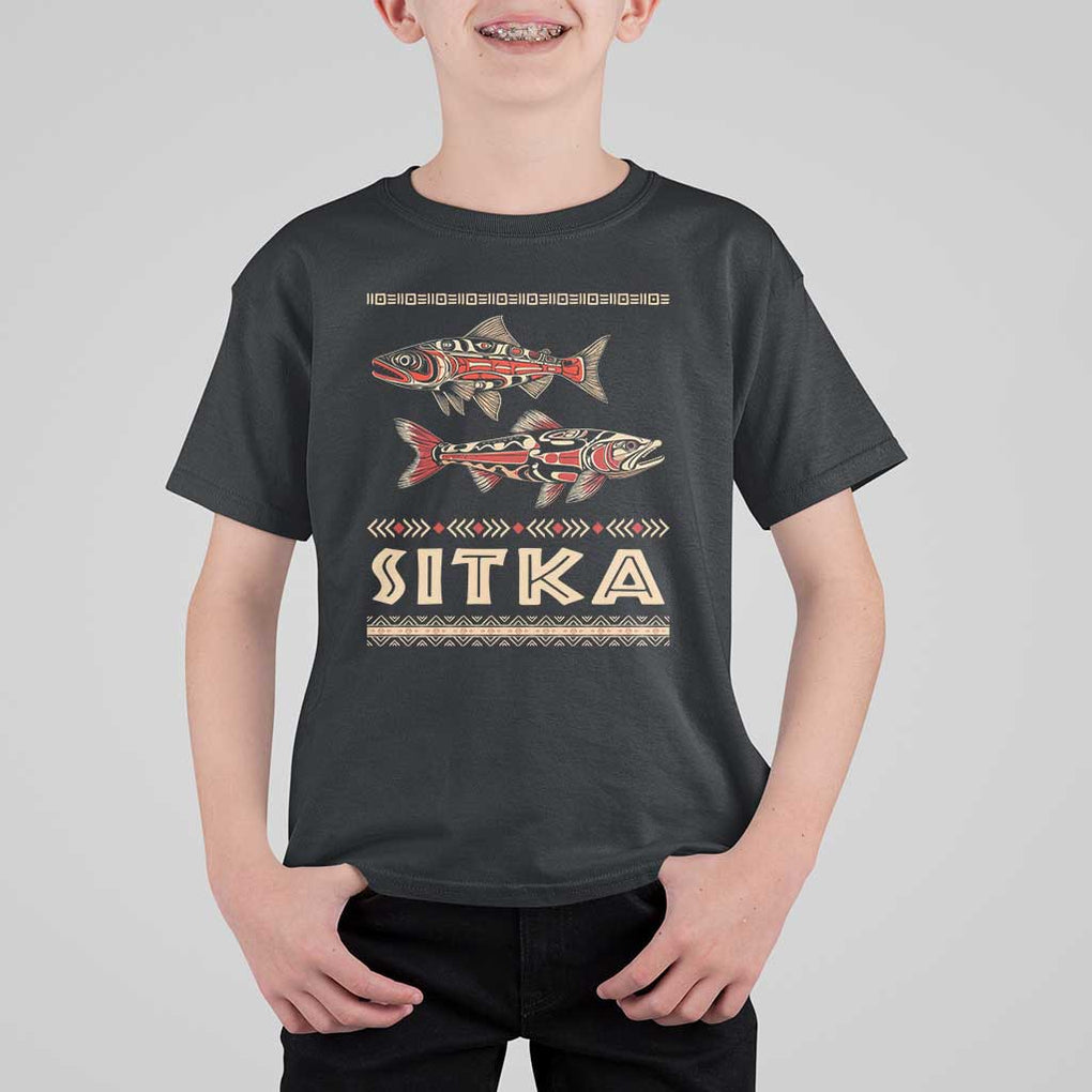 Native American Alaska T Shirt For Kid Sitka Salmon Fishermen Art TS09 Black Print Your Wear