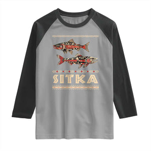 Native American Alaska Raglan Shirt Sitka Salmon Fishermen Art TS09 Sport Gray Black Print Your Wear