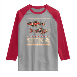 Native American Alaska Raglan Shirt Sitka Salmon Fishermen Art TS09 Sport Gray Red Print Your Wear