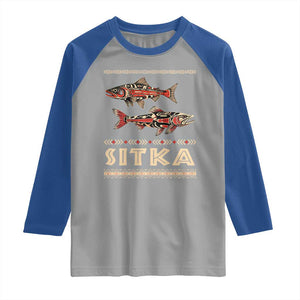 Native American Alaska Raglan Shirt Sitka Salmon Fishermen Art TS09 Sport Gray Royal Print Your Wear