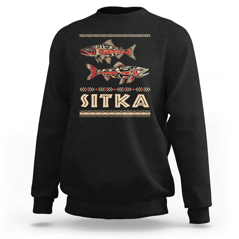 Native American Alaska Sweatshirt Sitka Salmon Fishermen Art TS09 Black Print Your Wear