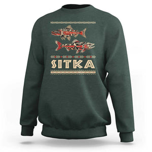 Native American Alaska Sweatshirt Sitka Salmon Fishermen Art TS09 Dark Forest Green Print Your Wear