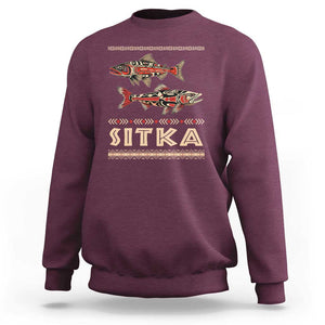 Native American Alaska Sweatshirt Sitka Salmon Fishermen Art TS09 Maroon Print Your Wear