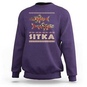 Native American Alaska Sweatshirt Sitka Salmon Fishermen Art TS09 Purple Print Your Wear