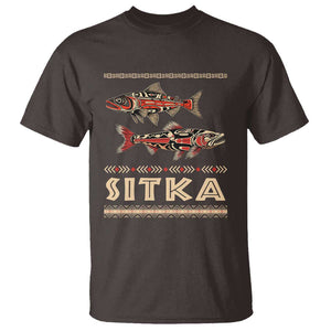 Native American Alaska T Shirt Sitka Salmon Fishermen Art TS09 Dark Chocolate Print Your Wear