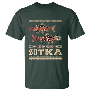 Native American Alaska T Shirt Sitka Salmon Fishermen Art TS09 Dark Forest Green Print Your Wear