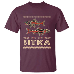 Native American Alaska T Shirt Sitka Salmon Fishermen Art TS09 Maroon Print Your Wear