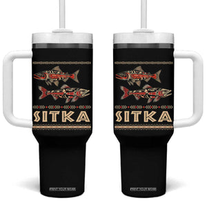 Native American Alaska Tumbler With Handle Sitka Salmon Fishermen Art TS09 One Size: 40 oz Black Print Your Wear