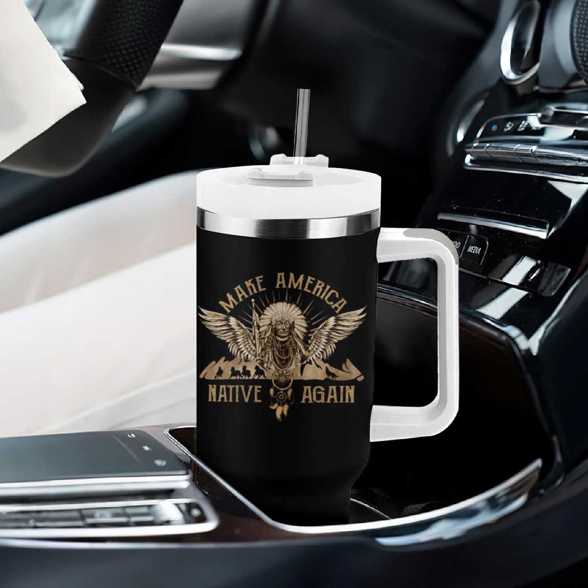 Native American Tumbler With Handle Make America Native Again Wild Life TS09 Print Your Wear