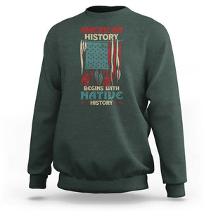 Make America Native Again America Flag Sweatshirt TS09 Dark Forest Green Print Your Wear