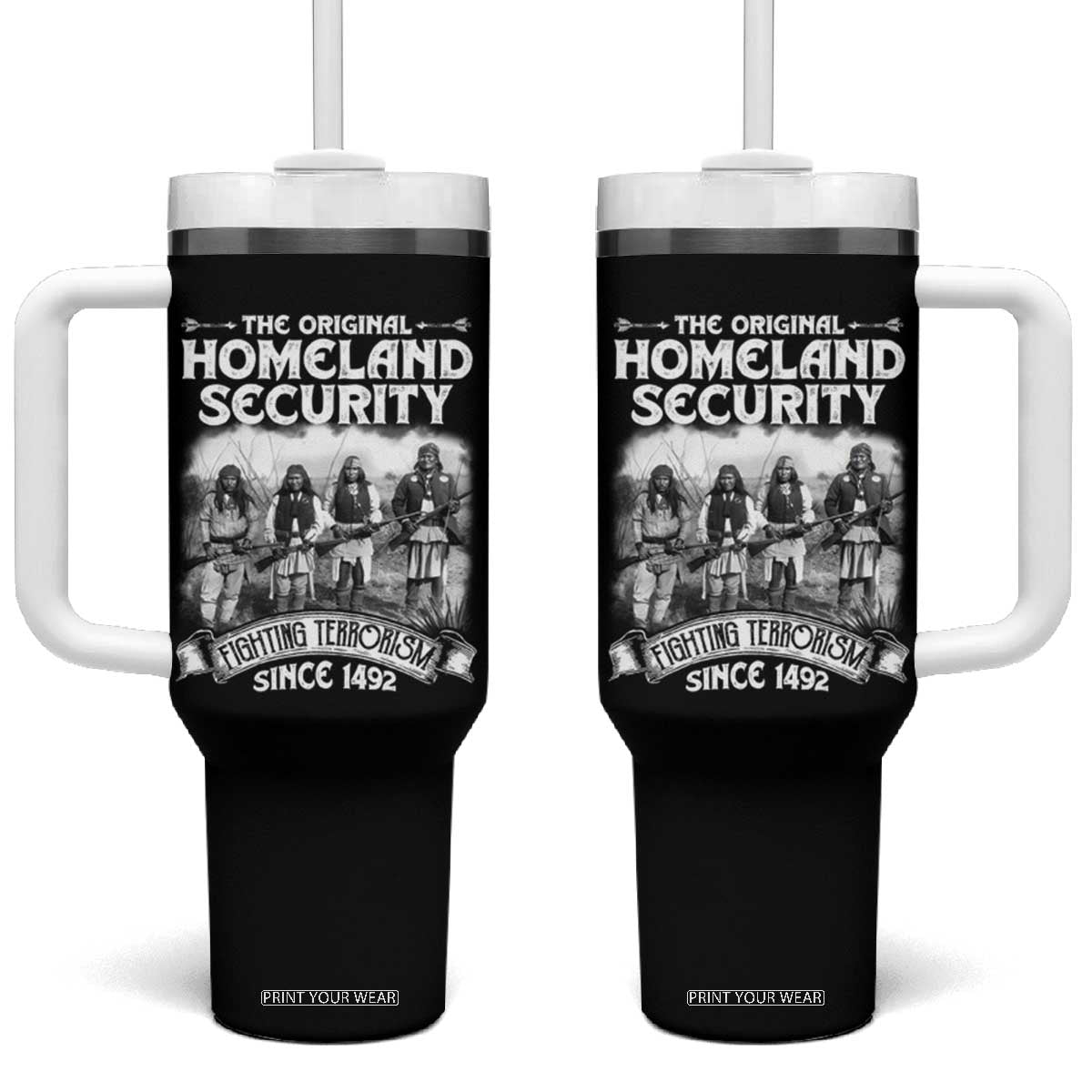 Native American Tumbler With Handle Original Homeland Security TS09 One Size: 40 oz Black Print Your Wear
