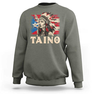 Puerto Rican Taino Sweatshirt Indigenous Woman Warrior TS09 Military Green Print Your Wear