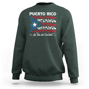 Puerto Rico La Isla Del Encanto Sweatshirt Puerto Rican Flag TS09 Dark Forest Green Print Your Wear