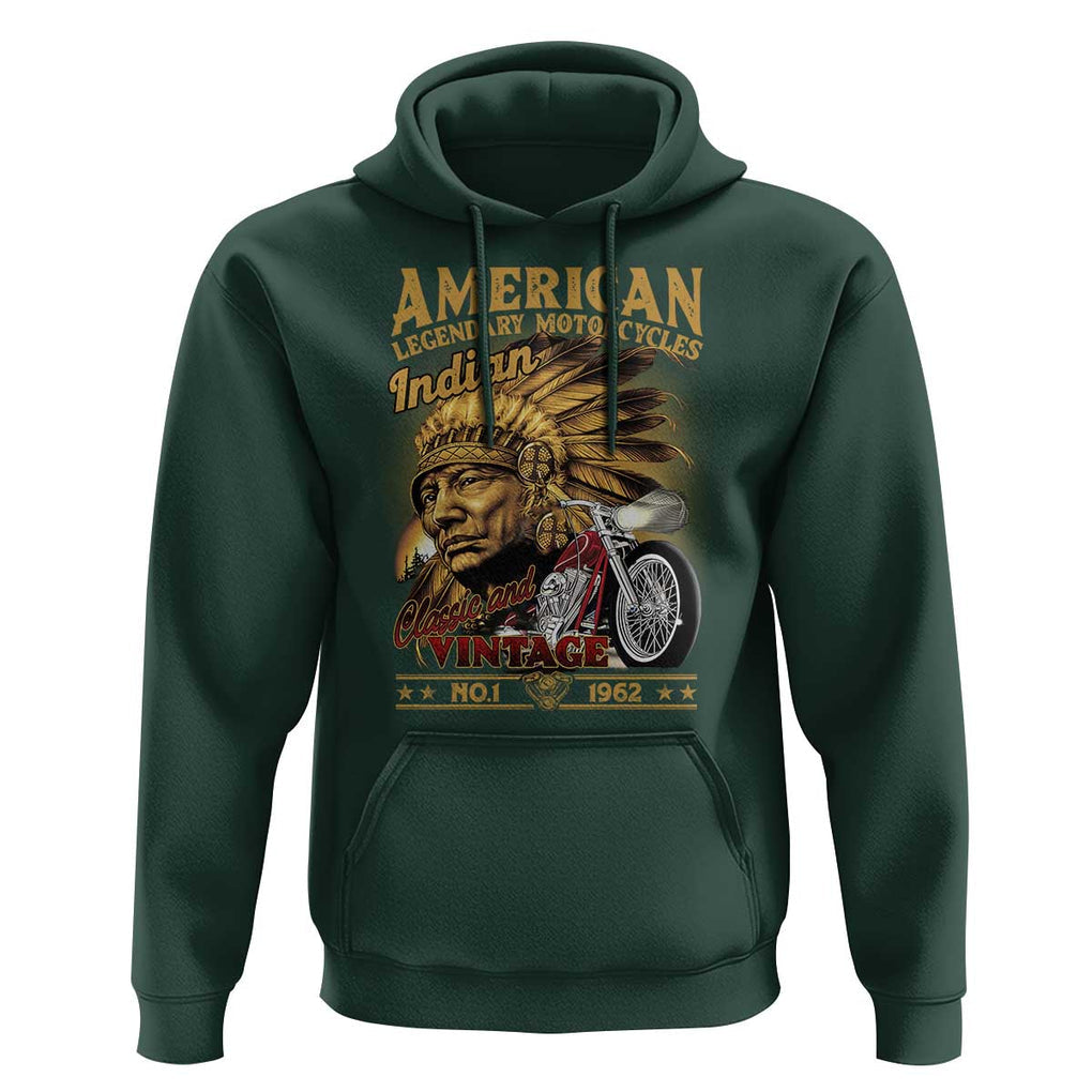 Motorcycle Rider Hoodie American Indian Legendary Retro Biker TS09 Dark Forest Green Print Your Wear