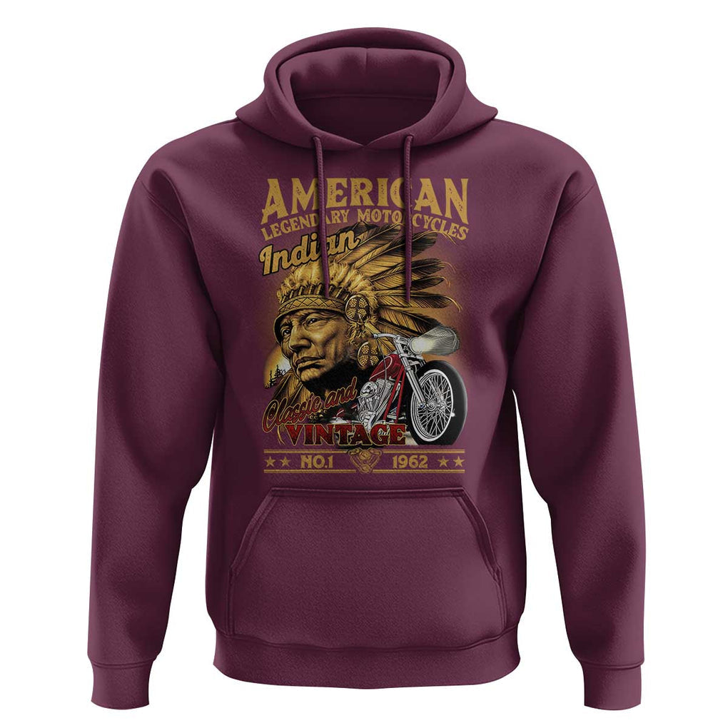 Motorcycle Rider Hoodie American Indian Legendary Retro Biker TS09 Maroon Print Your Wear