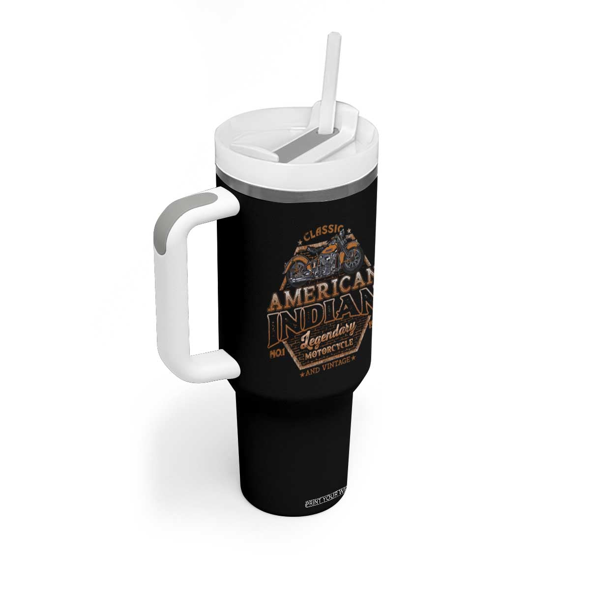 American Indian Legendary Retro Biker Motorcycle Rider Tumbler With Handle TS09 Print Your Wear
