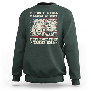 Christian Trump Fight Sweatshirt Put On The Full Armor Of God Never Stop Fighting TS09 Dark Forest Green Print Your Wear