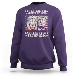 Christian Trump Fight Sweatshirt Put On The Full Armor Of God Never Stop Fighting TS09 Purple Print Your Wear