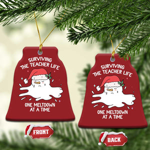 Funny Xmas Teacher Christmas Ornament Surviving The Teacher Life One Meltdown At A Time TS09 Bell Flake Red Print Your Wear