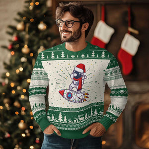 Santa Astronaut Dabbing Space Rocket Xmas Ugly Christmas Sweater TS09 Green Print Your Wear