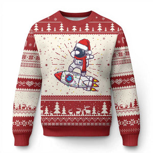 Santa Astronaut Dabbing Space Rocket Xmas Ugly Christmas Sweater TS09 Red Print Your Wear