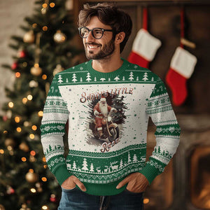 Vintage Xmas Santa Riding Motorcycle Ugly Christmas Sweater Santa's Little Rebel Rider Vintage TS09 Green Print Your Wear