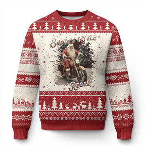 Vintage Xmas Santa Riding Motorcycle Ugly Christmas Sweater Santa's Little Rebel Rider Vintage TS09 Red Print Your Wear