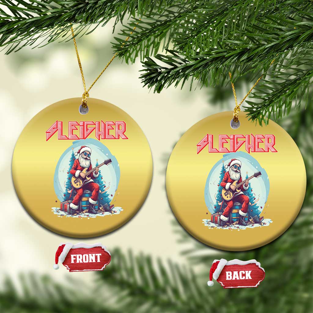 Xmas Heavy Metal Christmas Ornament Sleigher Hail Santa Playing Guitar TS09 Circle Gold Print Your Wear