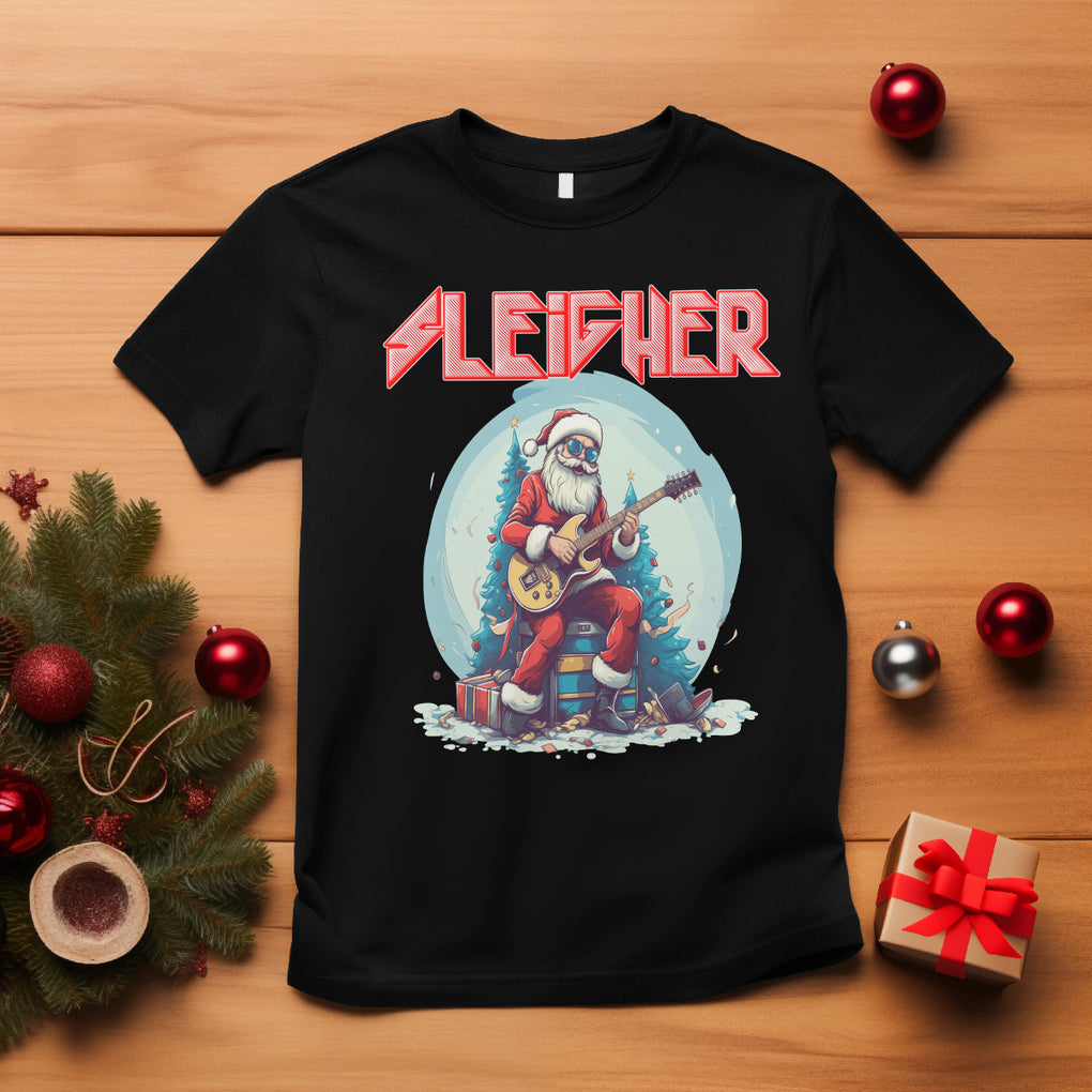 Sleigher Hail Santa Heavy Metal Christmas Rock T Shirt TS09 Black Printyourwear