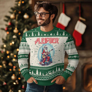 Xmas Heavy Metal Ugly Christmas Sweater Sleigher Hail Santa Playing Guitar TS09 Green Print Your Wear