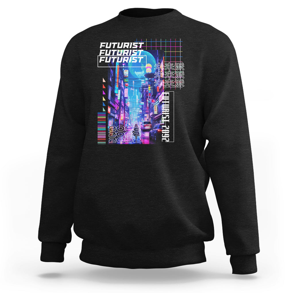 Japanese Cyberpunk Sweatshirt Tokyo Street Of Japan Night Futurist Aesthetic TS09 Black Printyourwear