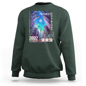 Japanese Cyberpunk Sweatshirt Tokyo Street Of Japan Night Futurist Aesthetic TS09 Dark Forest Green Printyourwear