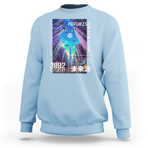 Japanese Cyberpunk Sweatshirt Tokyo Street Of Japan Night Futurist Aesthetic TS09 Light Blue Printyourwear