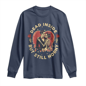 Dead Inside But Still Horny Vintage Skeleton Couple Valentine's Day Long Sleeve Shirt TS09 Navy Print Your Wear