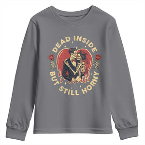 Dead Inside But Still Horny Vintage Skeleton Couple Valentine's Day Youth Sweatshirt TS09 Charcoal Print Your Wear