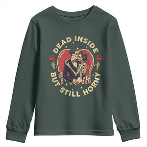Dead Inside But Still Horny Vintage Skeleton Couple Valentine's Day Youth Sweatshirt TS09 Dark Forest Green Print Your Wear