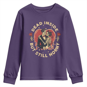 Dead Inside But Still Horny Vintage Skeleton Couple Valentine's Day Youth Sweatshirt TS09 Purple Print Your Wear
