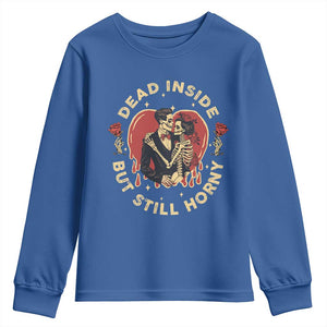 Dead Inside But Still Horny Vintage Skeleton Couple Valentine's Day Youth Sweatshirt TS09 Royal Blue Print Your Wear