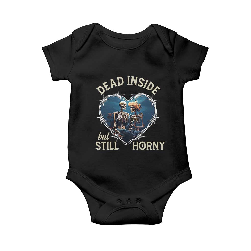 Dead Inside But Still Horny Skeleton Couple Valentine's Day Baby Onesie TS09 Black Print Your Wear