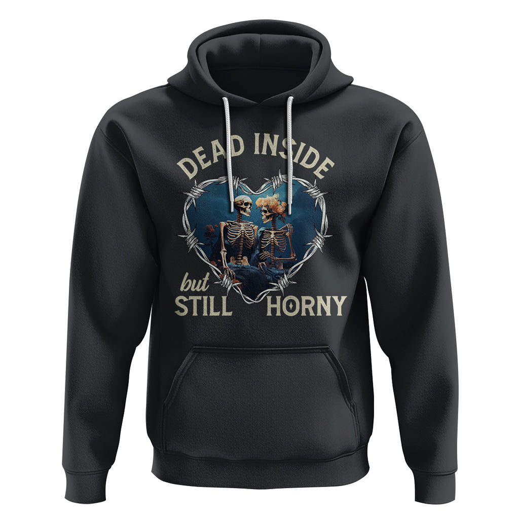 Dead Inside But Still Horny Skeleton Couple Valentine's Day Hoodie TS09 Black Printyourwear