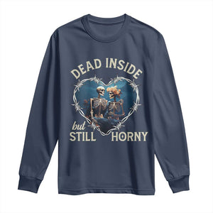 Dead Inside But Still Horny Skeleton Couple Valentine's Day Long Sleeve Shirt TS09 Navy Print Your Wear